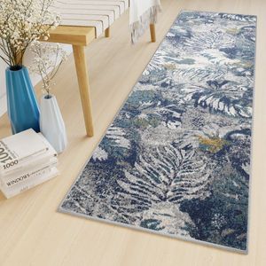 Tapiso Lazur Tapijt Loper Grijs Bloemen Hal Woonkamer Vloerkleed Maat- 80x900