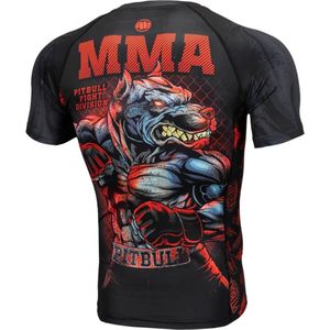 Pit Bull - Master of MMA - MMA Rashguard Short Sleeve - Vechtsport rashgaurd met korte mouwen - Compressie shirt - Zwart/ Rood - Maat XXL