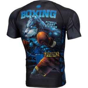 Pit Bull - Master of Boxing - Rashguard Short Sleeve - Vechtsport rashgaurd met korte mouwen - Compressie shirt - Zwart/ Blauw - Maat M