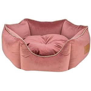 MOOI Crown hondenbed van behaaglijk fluweel, vulling van huidvriendelijke 100% polyester watten en bolletjes, wasbaar op 30 graden C, verkrijgbaar in 3 maten roze 50 x 53 x 18 cm