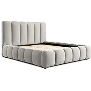 Siblo Bed - Modern gestoffeerd bed 180x200 cm - tweepersoonsbed met bedlade en lattenbodem - robuust bed met opbergruimte - houten bedframe - Dallas collectie - lichtgrijs