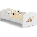 Kinderbed met hek - tractor thema - 140x70 cm - incl. matras