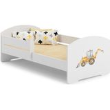 Kinderbed - met hek en matras - 160x80 cm - tractor thema