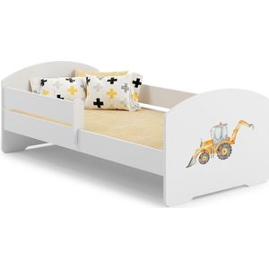 Kinderbed - met hek en matras - 160x80 cm - tractor thema