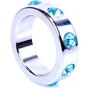 Boss Series - Metaal - Cockring - Penisring met Lichtblauwe Diamanten - Middel