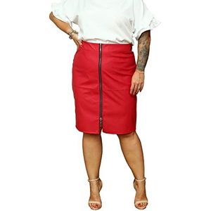 KARKO Vrouwen Kunstleren rok met rits potlood Julia Business Casual Skirt, Rood, 54, rood, 54/Grote Maten