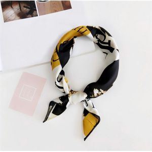 Sjaal voor dames - hals sjaal – Zwart/Wit/Oker - neksjaaltje - Satijn Chiffon Zijdezacht - Dames accessoires
