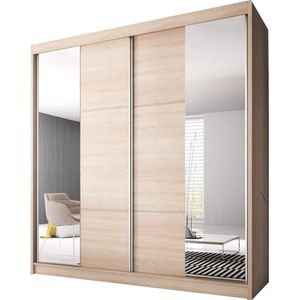 InspireMe- Zweefdeurkast Kledingkast met Spiegel Garderobekast met planken en kledingstang - 233x61x218 cm (BxDxH) - BEN 36 (Sonoma)