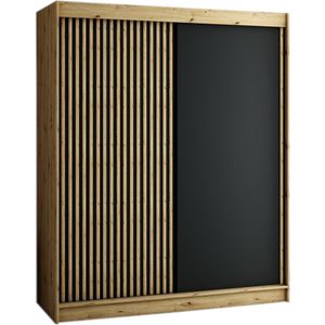 InspireMe - Kledingkast met 2 schuifdeuren, Loft-stijl, Kledingkast met planken (BxHxD): 180x200x62 - MELO 180 Artisan Eik + Zwart