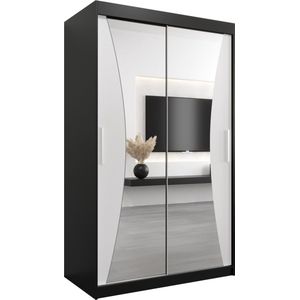 InspireMe - Kledingkast met 2 schuifdeuren, Modern-stijl, Kledingkast met planken (BxHxD): 120x200x62 - MEGRA 120 Zwart Mat + Wit Mat