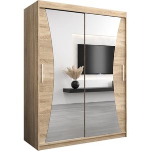 InspireMe - Kledingkast met 2 schuifdeuren, Modern-stijl, Kledingkast met planken (BxHxD): 150x200x62 - MEGRA 150 Sonoma Eik met 2 lades