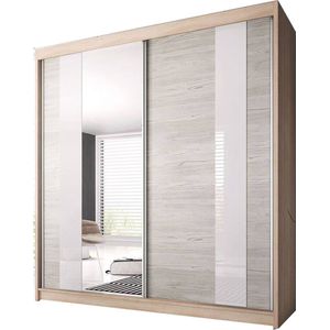 InspireMe- Zweefdeurkast Kledingkast met Spiegel Garderobekast met planken en kledingstang - 233x61x218 cm (BxDxH) - BEN 32 (Sonoma)