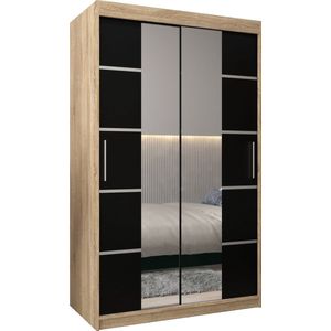 Kledingkast met 2 schuifdeuren, Modern-stijl, Kledingkast met planken (BxHxD): 120x200x62 - VENTILA IV 120 Sonoma Eik + Zwart Mat