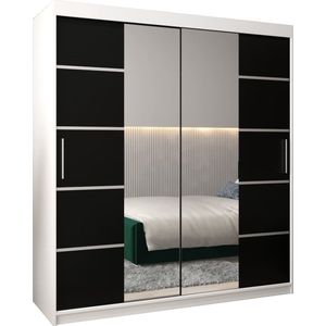 InspireMe - Kledingkast met 2 schuifdeuren, Modern-stijl, Kledingkast met planken (BxHxD): 180x200x62 - VENTILA IV 180 Wit Mat + Zwart met 4 lades