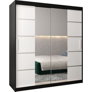 InspireMe - Kledingkast met 2 schuifdeuren, Modern-stijl, Kledingkast met planken (BxHxD): 180x200x62 - VENTILA IV 180 Zwart Mat + Wit Mat met 4 lades