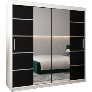 InspireMe - Kledingkast met 2 schuifdeuren, Modern-stijl, Kledingkast met planken (BxHxD): 200x200x62 - VENTILA IV 200 Wit Mat + Zwart