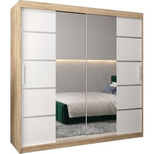 InspireMe - Kledingkast met 2 schuifdeuren, Modern-stijl, Kledingkast met planken (BxHxD): 200x200x62 - VENTILA IV 200 Sonoma Eik + Wit Mat met 4 lades