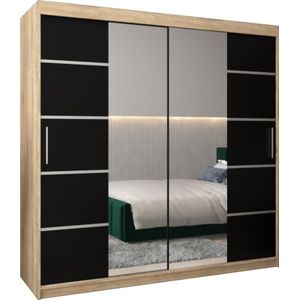 InspireMe - Kledingkast met 2 schuifdeuren, Modern-stijl, Kledingkast met planken (BxHxD): 200x200x62 - VENTILA IV 200 Sonoma Eik + Zwart Mat