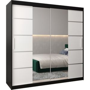 InspireMe - Kledingkast met 2 schuifdeuren, Modern-stijl, Kledingkast met planken (BxHxD): 200x200x62 - VENTILA IV 200 Zwart Mat + Wit Mat
