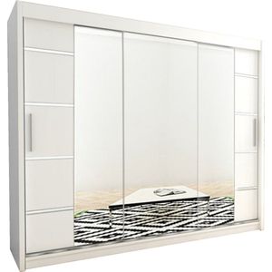 InspireMe - Kledingkast met 3 schuifdeuren, Modern-stijl, Kledingkast met planken (BxHxD): 250x200x62 - VENTILA IV 250 Wit Mat mat 4 lades