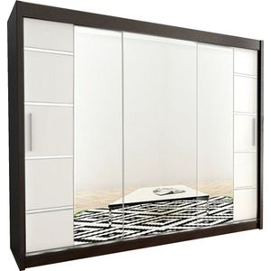 InspireMe - Kledingkast met 3 schuifdeuren, Modern-stijl, Kledingkast met planken (BxHxD): 250x200x62 - VENTILA IV 250 Zwart Mat + Wit Mat