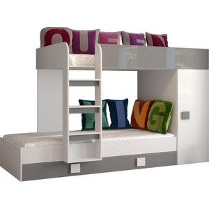 Stapelbed LEDO 2 - Antresola - 90X200 cm - naar de Kinderkamer - Wit + Grijs (met Matras)