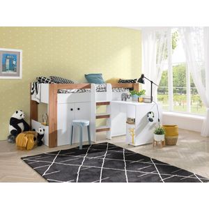 InspireMe - Stapelbed GASTON 1 - Antresola - 90X200 cm - naar de Kinderkamer - Wit + Artisan Eik (zonder Matras)