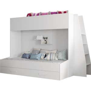 InspireMe - Stapelbed LECKLER 17 - Antresola - 90X200 cm - naar de Kinderkamer - Wit (zonder Matras)