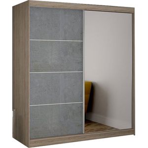 InspireMe - Zweefdeurkast Kledingkast met Spiegel Garderobekast met planken en kledingstang - 183x61x218 cm (BxDxH) - BETON (Sonoma)