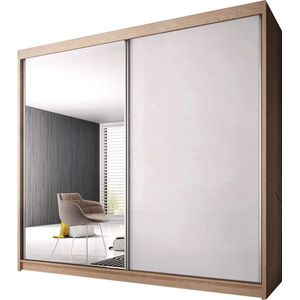 E-MEUBILAIR Zweefdeurkast Kledingkast met Spiegel Garderobekast met planken en kledingstang - 183x61x218 cm (BxDxH) - K006 (Sonoma)