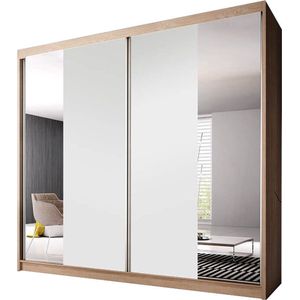 E-MEUBILAIR Zweefdeurkast Kledingkast met Spiegel Garderobekast met planken en kledingstang - 233x61x218 cm (BxDxH) - BEN 38 (Sonoma+Wit)