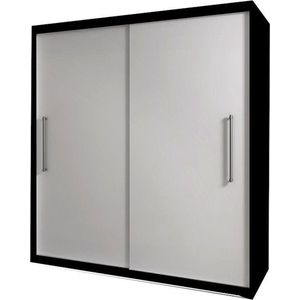 E-MEUBILAIR Zweefdeurkast Kledingkast met Spiegel Garderobekast met planken en kledingstang - 204x58x218 cm (BxDxH) -NICO (Zwart+Wit)