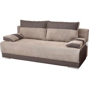 InspireMe 3-zitsbank voor woonkamer, slaapbank, sofa met slaapfunctie en opbergruimte, moderne bank, 3-zits - 196x92x85 cm, 196x140cm - NISA BEIGE +BRUIN