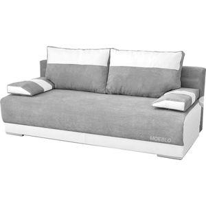 InspireMe - 3-zitsbank voor woonkamer, slaapbank, sofa met slaapfunctie en opbergruimte, moderne bank, 3-zits - 196x92x85 cm, 196x140cm - NISA (Grijs+Wit)