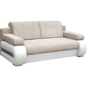 InspireMe 3-zitsbank voor woonkamer, slaapbank, sofa met slaapfunctie en opbergruimte, moderne bank, 3-zits - 206x96x84 cm, 196x144cm - YORK (Beige+Wit)