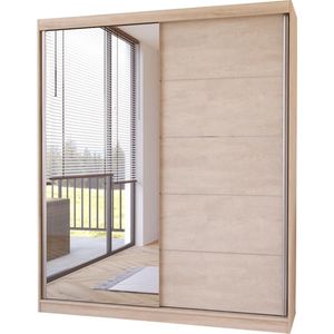 Zweefdeurkast Kledingkast met Spiegel Garderobekast met planken en kledingstang - 183x61x218 cm (BxDxH) - SLIK (Sonoma)