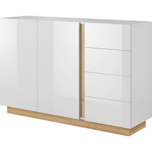 Dressoir - Commode - Kast - 2 deuren + 4 lades - 138,2 cm-90,5 cm- 40 cm -wit + artisan eiche -SALTA K  138