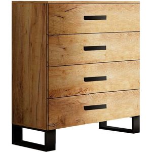 InspireMe- Dressoir - Commode - Moderne Ladenkast - Kast - ( Breedte 80 cm Hoogte 105 cm Diepte 40cm) - Folt 80 Artisan Oak+Zwart