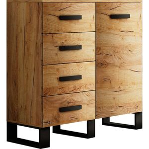 InspireMe- Dressoir - Commode - Moderne Ladenkast - Kast - ( Breedte 100 cm Hoogte 105 cm Diepte 40cm) - Folt 100 Artisan Oak+Zwart