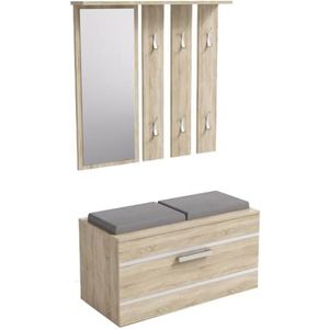 ADGO Opal 3-in-1 gangmeubelset, kledingkasten, spiegels en kleerhangers en schoenenkast, ganggarderobes, compacte garderobe voor je entree (gangset, Sonoma eiken) (verzending in 2 verpakkingen)