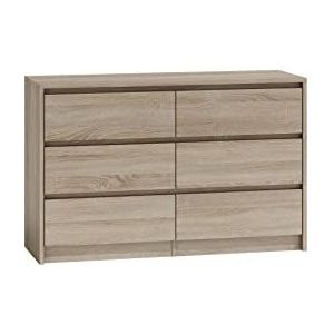 ADGO Karo K120 commode met 6 laden 120 x 75 x 40 cm, klassieke kast met planken voor slaapkamer, hal, woonkamer, kinderkamer, diep vrijstaand ruimtebesparend (verzending in 2 verpakkingen) (Sonoma eiken)