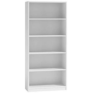 ADGO Smalle boekenkast wit met scheidingswanden, 60 x 30 x 182 cm, hoge boekenkast, open staand rek, smalle hoog, kantoorplank, mappenrek, kantoormeubel, wandplank, boekenkast, plank