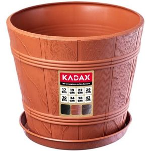 KADAX Bloempot, bloembak met onderzetter, plantenbak voor binnen en buiten, houtlook, weerbestendige plantenpot van kunststof, sierpot voor bloemen, tuin, balkon (Ø 38 cm, terracotta)