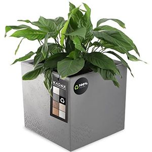 KADAX Plantenbak van kunststof, 39x39cm, 7 kleuren, vierkante bloempot, bloempot met wieltjes, plantenbak met afvoerkurk (antraciet, betonlook)