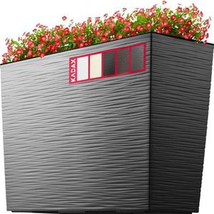 KADAX Bloembak van kunststof, 18,5 x 55,7 cm, 5 kleuren, bloempot met irrigatiebanden, balkonbak met inzetstuk, plantenbak voor buiten, bloembak (rechthoekig, ruitpatroon, grafiet)