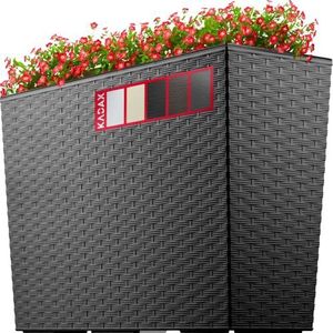 KADAX Bloembak van kunststof, 18,5 x 55,7 cm, 5 kleuren, bloempot met irrigatiebanden, balkonbak met inzetstuk, plantenbak voor buiten, bloembak (rechthoekig, rotanpatroon, grafiet)