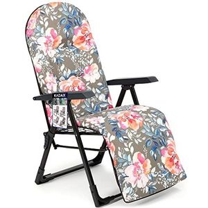 KADAX Tuinstoel met verstelbare rugleuning, relaxstoel van gepoedercoate stalen constructie, klapstoel met draagvermogen tot 110 kg, ligstoel met kussen (M ovaal, grijs/roze)