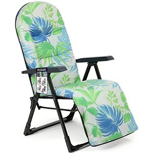 KADAX Tuinstoel met verstelbare rugleuning, relaxstoel van gepoedercoate stalen constructie, inklapbaar, klapstoel met draagvermogen tot 110 kg, ligstoel met kussen (M ovaal, groen/blauw)