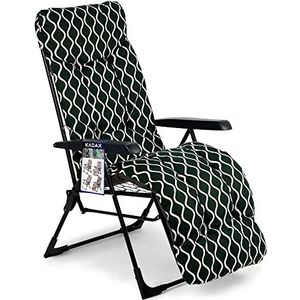 KADAX Tuinstoel met verstelbare rugleuning, relaxstoel van gepoedercoate stalen constructie, klapstoel met draagvermogen tot 110 kg, ligstoel met kussen (L rechthoekig, groen/wit)