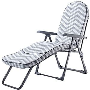 KADAX Ligstoel met verstelbare rugleuning, ligstoel van stalen frame, inklapbare tuinstoel, zonneligstoel met kussen, klapstoel, campingstoel, relaxligstoel (grijs Zig Zack)